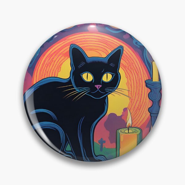 Item preview, Psychedelic Thackery Binx Hocus Pocus, Black Cat Halloween Print Illustration Drawing designed and sold by hambydesign.