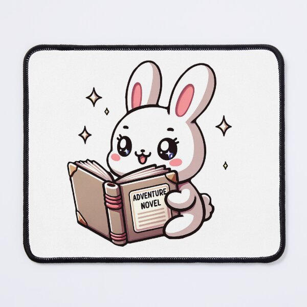Item preview, Adventure Whiskers: Kawaii Bunny Engrossed in Epic Tales designed and sold by PuffPuffPrint.