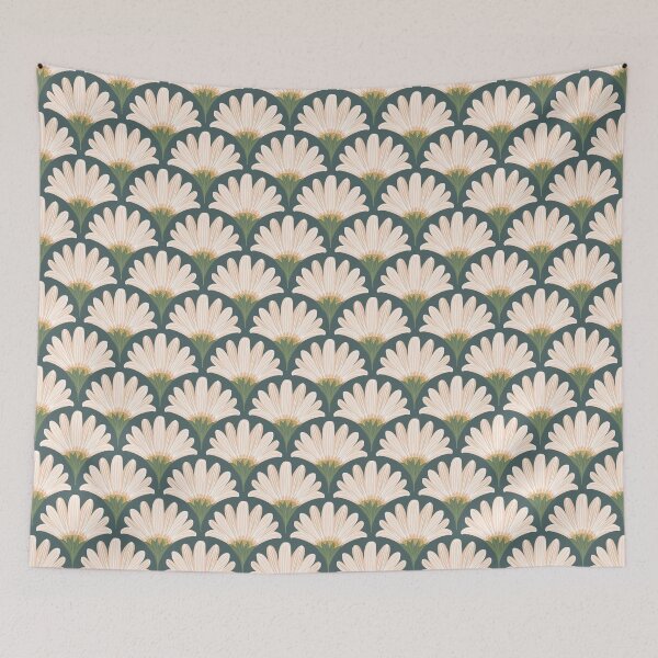 Item preview, Daisy pink retro rococo seamless pattern. Meadow flower and leaves on dark background designed and sold by Kizuneko.