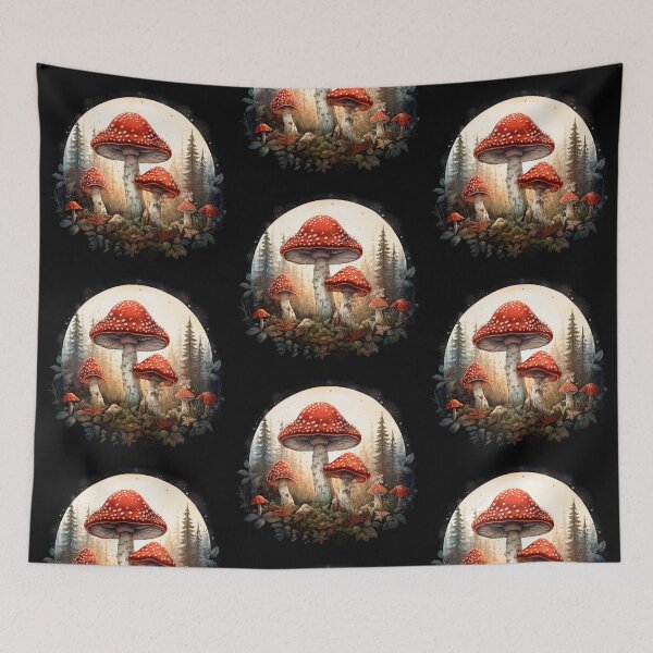 Item preview, Toadstools, Poisonous Mmushroom, vintage Amanita at dawn in the forest designed and sold by Sunmoonlove.