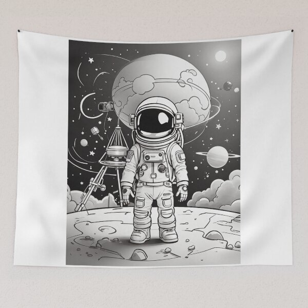Item preview, Astronaut on the moon black and white - Cartoon outline art designed and sold by DigitalEmporio.