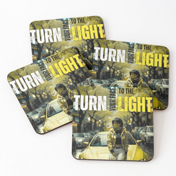 Item preview, TURN YOUR FACE TO THE LIGHT - INSPIRATIONAL WORDS - WITH REALISTIC SHOT OF PRETTY GIRL SETTING ON YELLOW CAR IN THE MIDDLE OF THE ROAD IN TOWN designed and sold by plentyvibes.