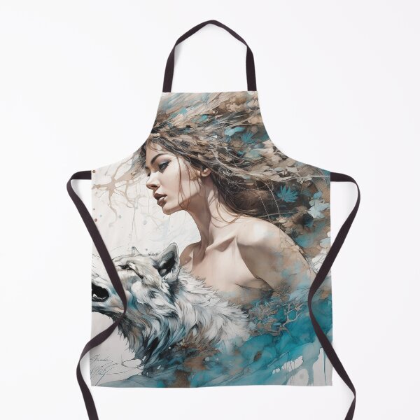 Item preview, Graceful Ink Portrayal of Woman and Wolf designed and sold by BeepBoopAIBoobs.