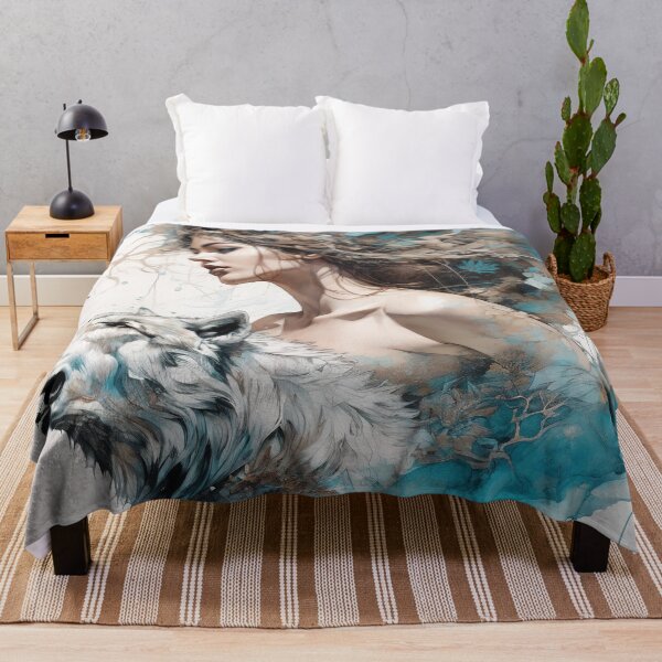 Aperçu de l'œuvre Représentation gracieuse à l'encre de la femme et du loup créée et vendue par BeepBoopAIBoobs.