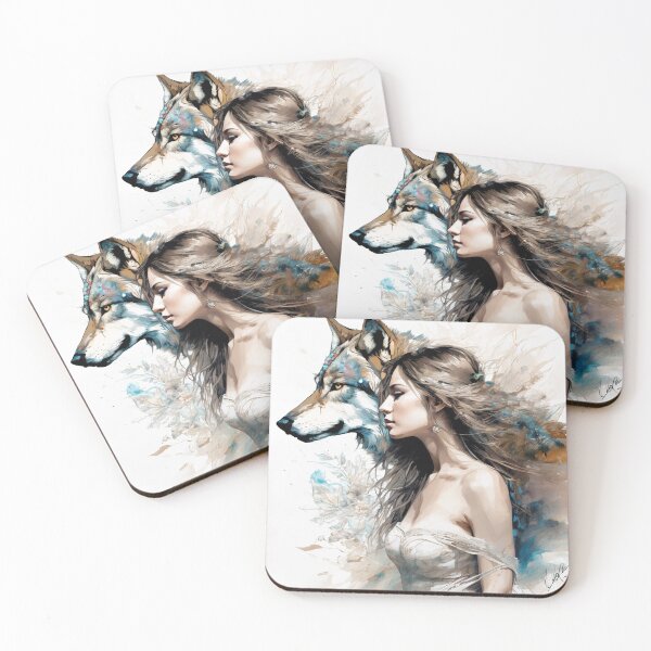Item preview, Graceful Ink Portrayal of Woman and Wolf designed and sold by BeepBoopAIBoobs.