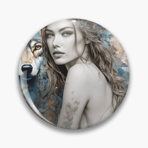 Item preview, Graceful Ink Portrayal of Woman and Wolf designed and sold by BeepBoopAIBoobs.