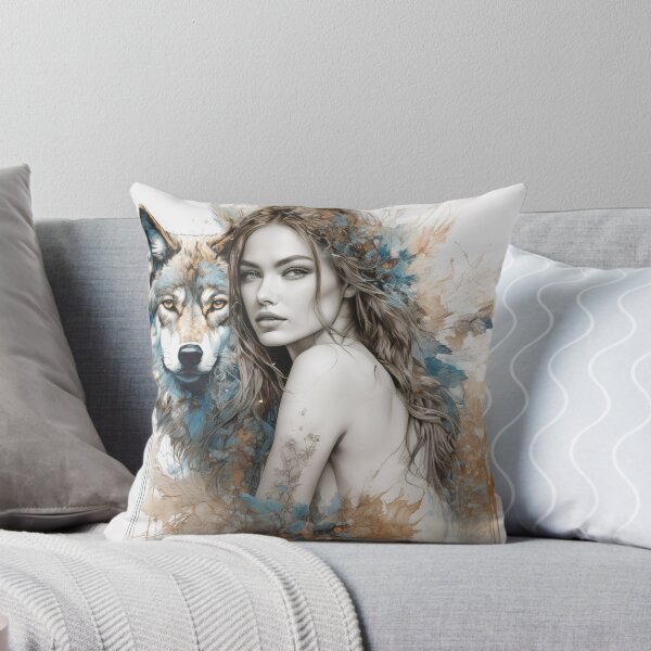 Item preview, Graceful Ink Portrayal of Woman and Wolf designed and sold by BeepBoopAIBoobs.