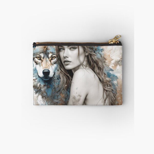 Item preview, Elegante retrato en tinta de una mujer y un lobo designed and sold by BeepBoopAIBoobs.