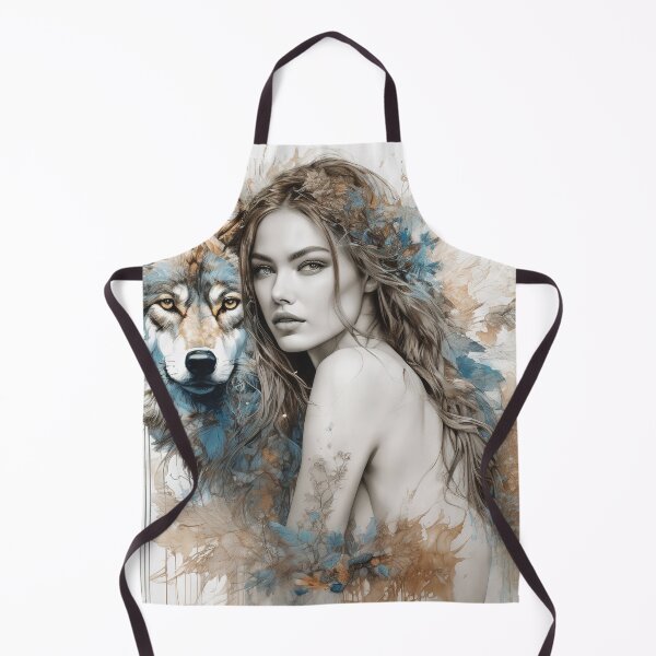 Item preview, Graceful Ink Portrayal of Woman and Wolf designed and sold by BeepBoopAIBoobs.