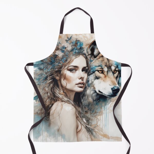 Item preview, Graceful Ink Portrayal of Woman and Wolf designed and sold by BeepBoopAIBoobs.