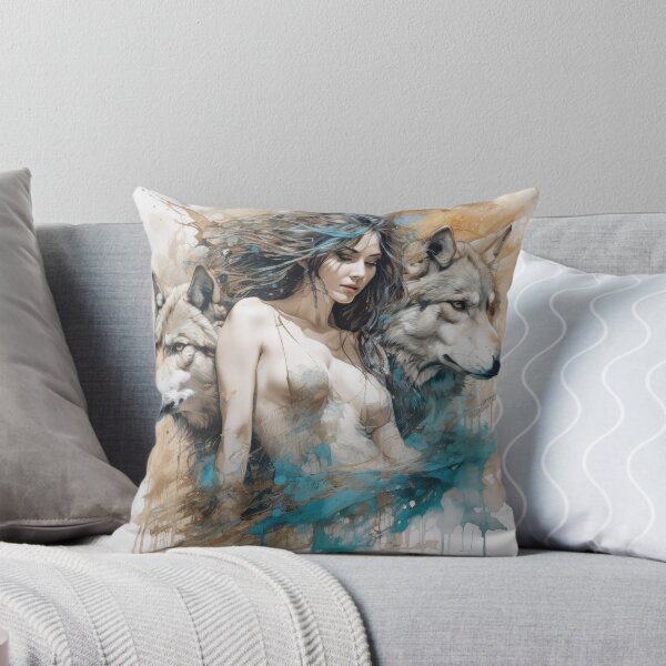 Item preview, Graceful Ink Portrayal of Woman and Wolf designed and sold by BeepBoopAIBoobs.