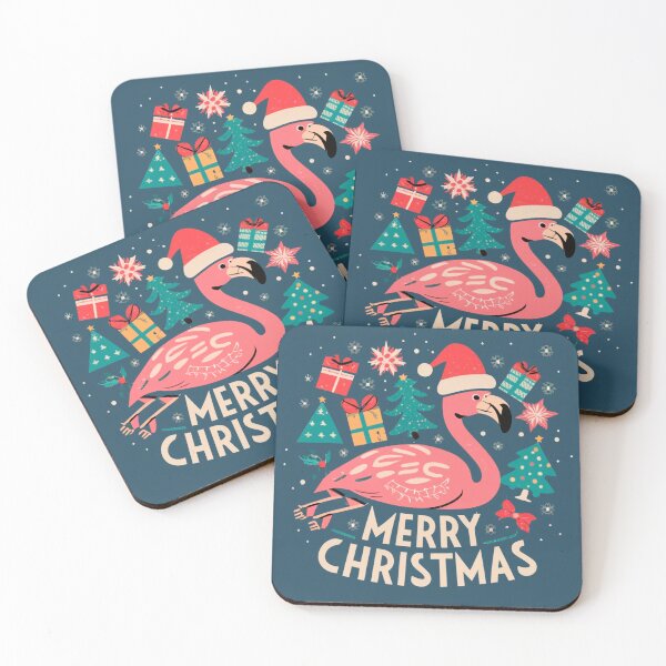 Item preview, Cute pink flamingo wearing a christmas' hat and surrounded by christmas things designed and sold by The  Knick Knack Nook.