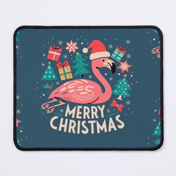 Item preview, Cute pink flamingo wearing a christmas' hat and surrounded by christmas things designed and sold by The Knick Knack Nook.