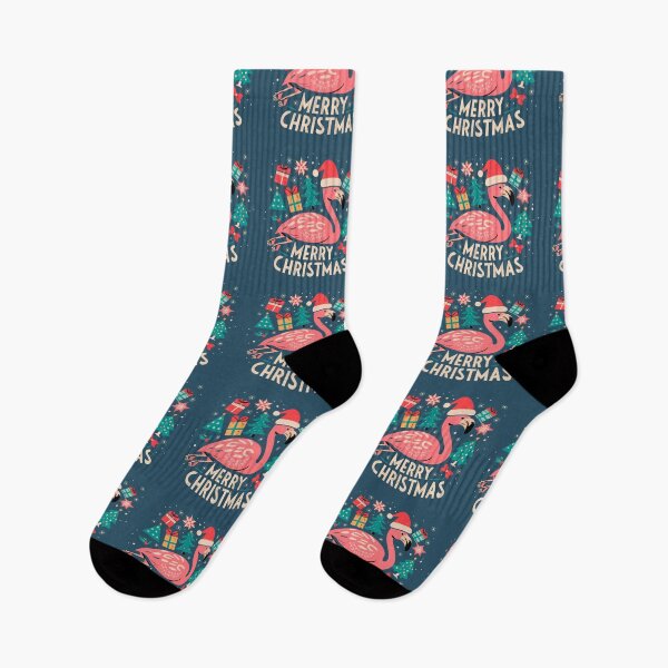 Item preview, Cute pink flamingo wearing a christmas' hat and surrounded by christmas things designed and sold by The  Knick Knack Nook.