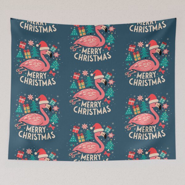 Item preview, Cute pink flamingo wearing a christmas' hat and surrounded by christmas things designed and sold by The  Knick Knack Nook.
