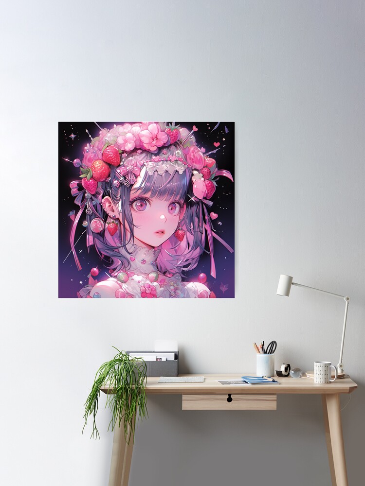 Kawaii Pink and Blue Lolita Anime Girl Poster for Sale by bubblegoth