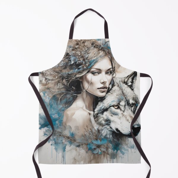 Item preview, Graceful Ink Portrayal of Woman and Wolf designed and sold by BeepBoopAIBoobs.
