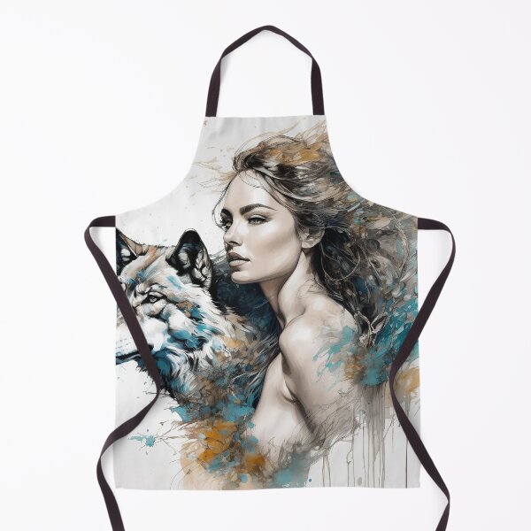 Item preview, Graceful Ink Portrayal of Woman and Wolf designed and sold by BeepBoopAIBoobs.