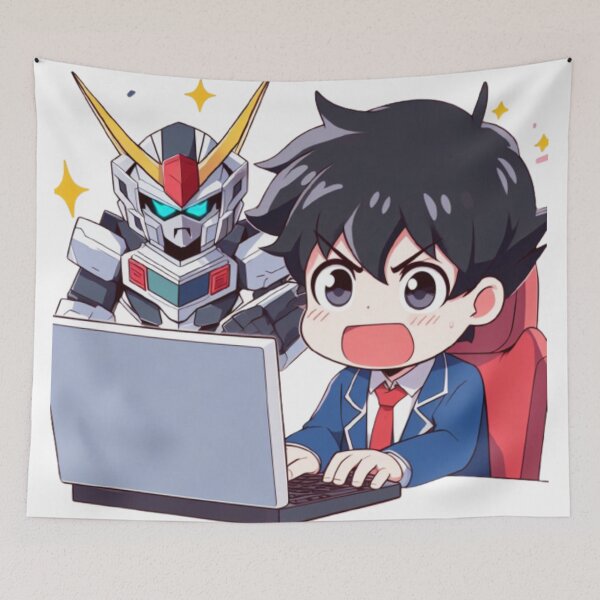 Item preview, original cloud art gundam little boy watching robot anime very kawaii and surprised designed and sold by ArteenlaNube.