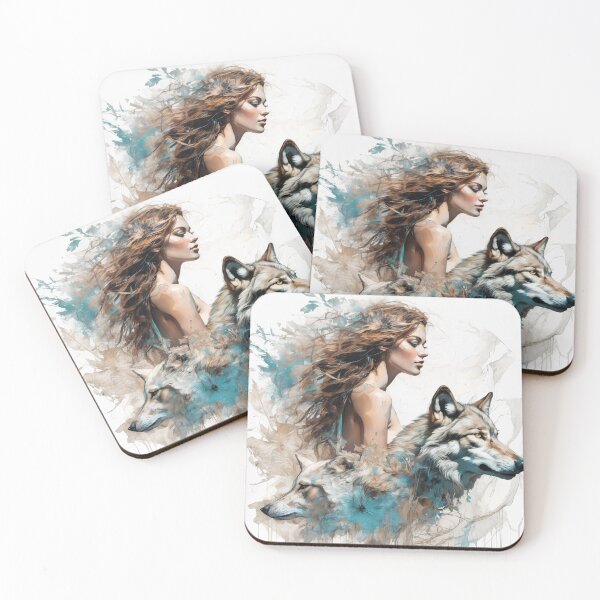 Item preview, Graceful Ink Portrayal of Woman and Wolf designed and sold by BeepBoopAIBoobs.
