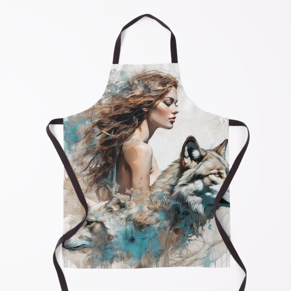 Item preview, Graceful Ink Portrayal of Woman and Wolf designed and sold by BeepBoopAIBoobs.