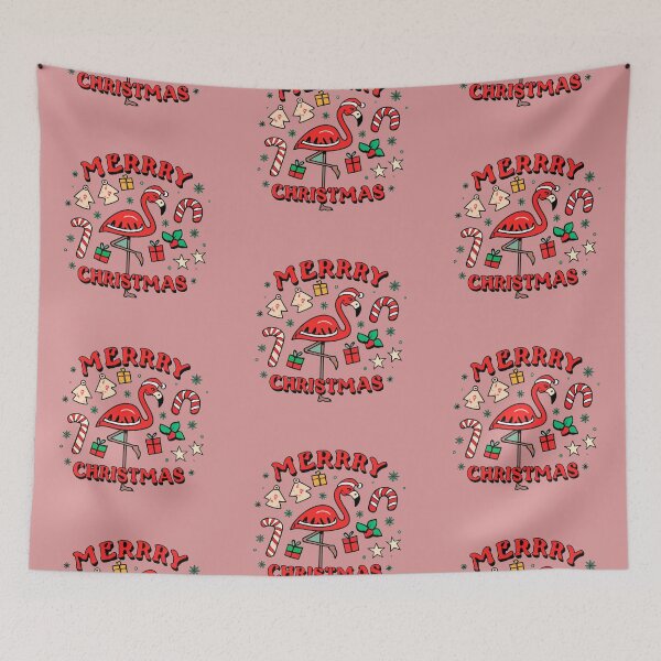 Item preview, Cute pink flamingo wearing a christmas' hat and surrounded by christmas things designed and sold by The  Knick Knack Nook.