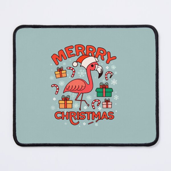 Item preview, Cute pink flamingo wearing a christmas' hat and surrounded by christmas things designed and sold by The Knick Knack Nook.