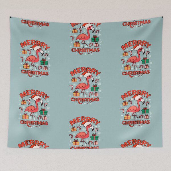 Item preview, Cute pink flamingo wearing a christmas' hat and surrounded by christmas things designed and sold by The  Knick Knack Nook.
