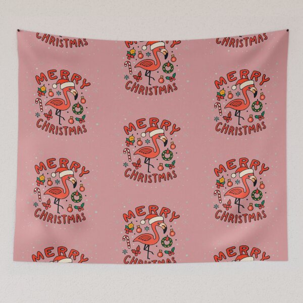 Item preview, Cute pink flamingo wearing a christmas' hat and surrounded by christmas things designed and sold by The  Knick Knack Nook.