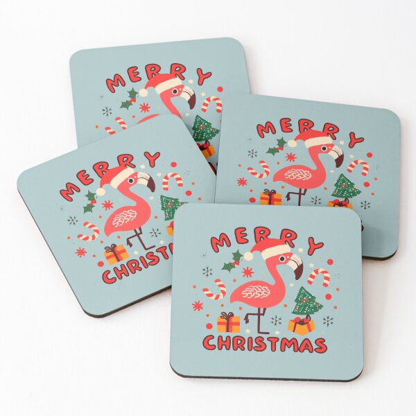 Item preview, Cute pink flamingo wearing a christmas' hat and surrounded by christmas things designed and sold by The  Knick Knack Nook.