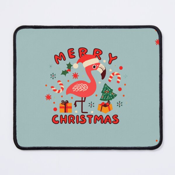 Item preview, Cute pink flamingo wearing a christmas' hat and surrounded by christmas things designed and sold by The Knick Knack Nook.