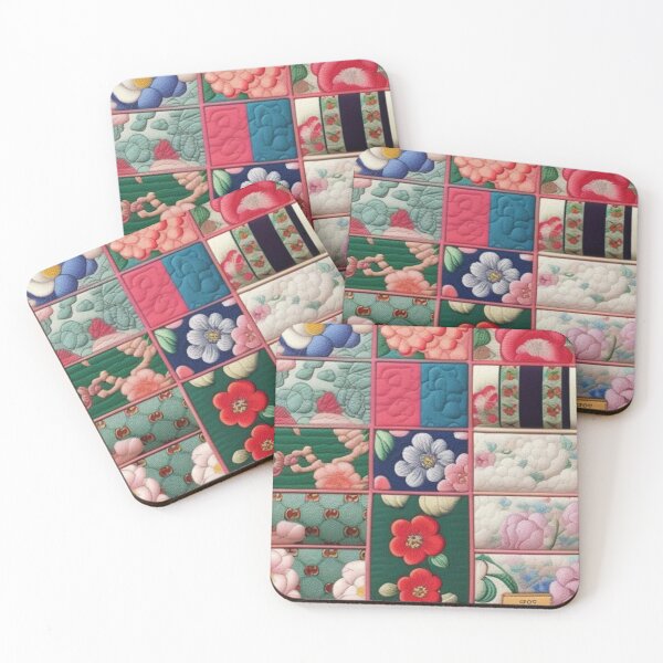 Item preview, Japanese inspired floral Patchwork quilt  designed and sold by Roxburylane.