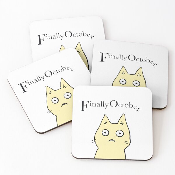 Item preview, Finally October Cute Cat Yellow Design by ZeesDesign on Redbubble designed and sold by ZEESDESIGN.