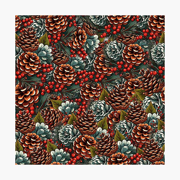 Item preview, Christmas seamless Pattern With Pine Cones And Red Berries  designed and sold by DesignHouse07.