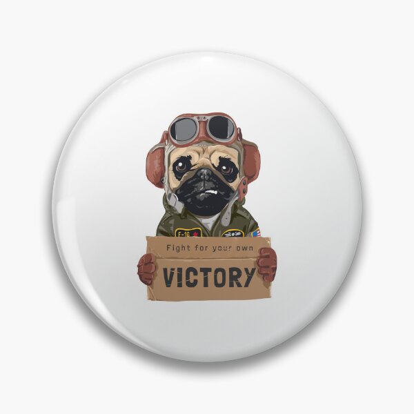 Item preview, pug dog aviator, cartoon dog pilot, pilot dog holding victory cardboard designed and sold by GreyStanzione1.