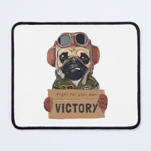 Item preview, pug dog aviator, cartoon dog pilot, pilot dog holding victory cardboard designed and sold by GreyStanzione1.