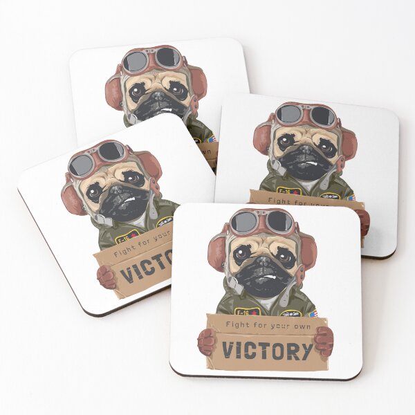 Item preview, pug dog aviator, cartoon dog pilot, pilot dog holding victory cardboard designed and sold by GreyStanzione1.
