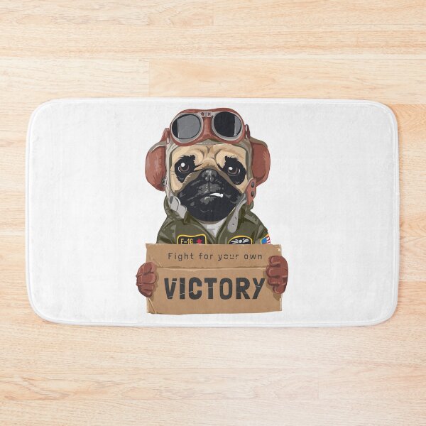 Item preview, pug dog aviator, cartoon dog pilot, pilot dog holding victory cardboard designed and sold by GreyStanzione1.