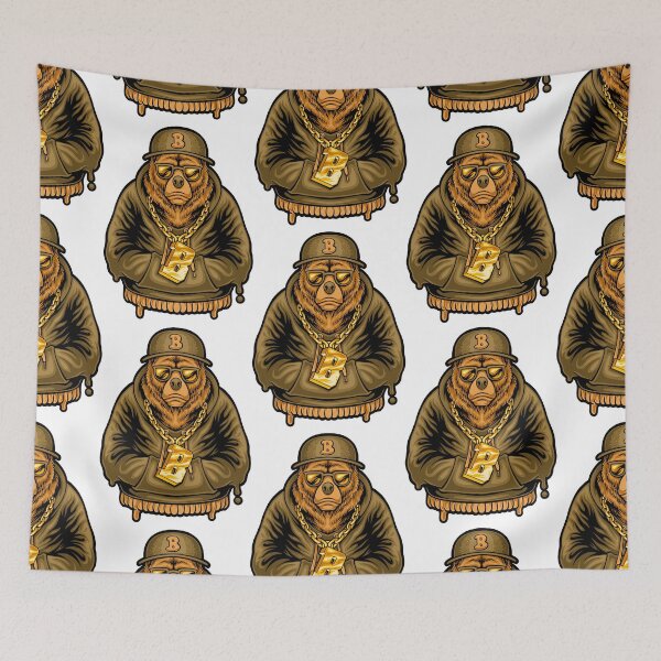 Item preview, gold rapper bear with glasses, gold bear hiphop style, cartoon bear hiphop style designed and sold by GreyStanzione1.