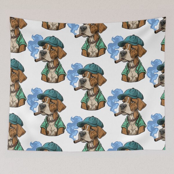 Item preview, dog hat smoking, sad dog smoking, cartoon dog with hat smoking designed and sold by GreyStanzione1.