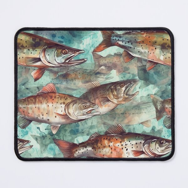 Item preview, Watercolor Lake Trout Fish Outdoor Fishing Angler, School of Fish, Lake House, Camping, Medium Aqua Blue designed and sold by KimMarshall.