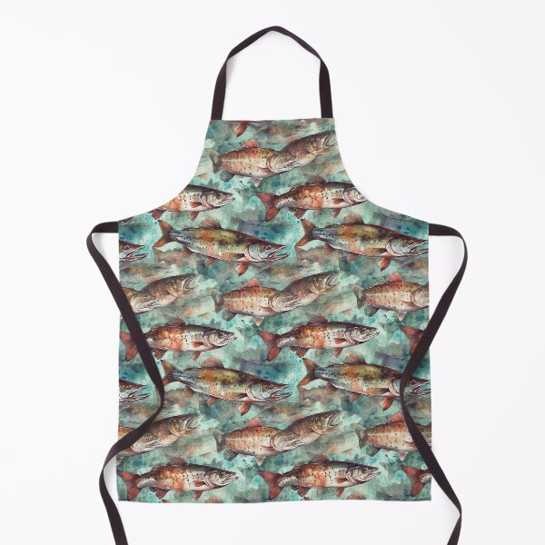 Item preview, Watercolor Lake Trout Fish Outdoor Fishing Angler, School of Fish, Lake House, Camping, Medium Aqua Blue designed and sold by KimMarshall.