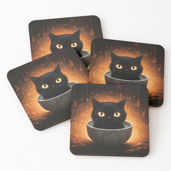 Item preview, Black cat in a white bowl designed and sold by inkArtistryfine.
