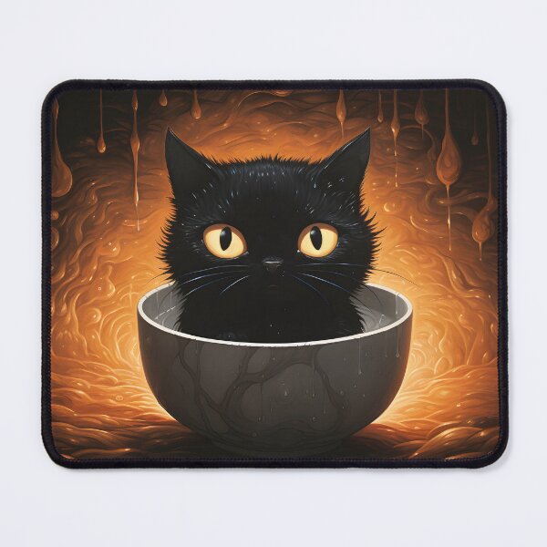 Item preview, Black cat in a white bowl designed and sold by inkArtistryfine.