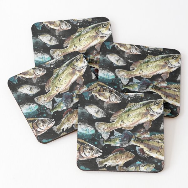 Item preview, WaterColor Bass Fish Swimming in Lake Angler Green Blue Black Lake House Fly Fishing Nautical Out Door Camping designed and sold by KimMarshall.