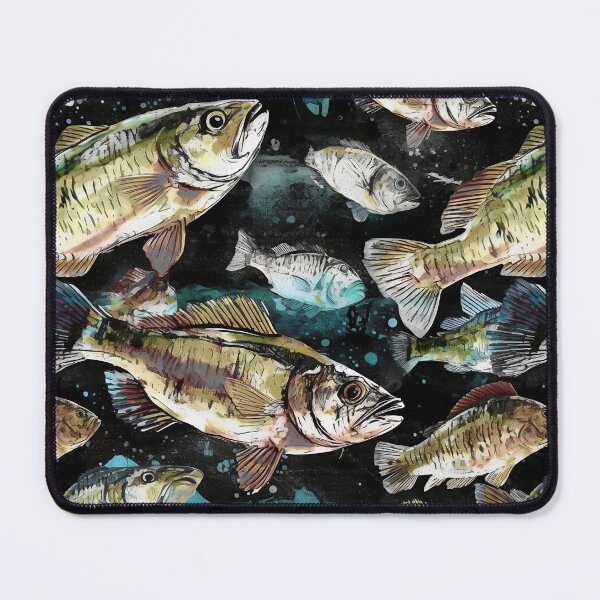 Item preview, WaterColor Bass Fish Swimming in Lake Angler Green Blue Black Lake House Fly Fishing Nautical Out Door Camping designed and sold by KimMarshall.