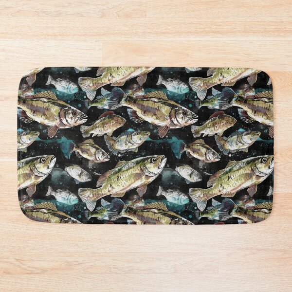 Item preview, WaterColor Bass Fish Swimming in Lake Angler Green Blue Black Lake House Fly Fishing Nautical Out Door Camping designed and sold by KimMarshall.