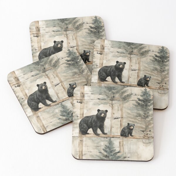 Item preview, Rustic Black Bear and cub on Distressed Watercolor Painted Barn Wood Woodland Cabin Lodge Western Nature Animal  designed and sold by KimMarshall.