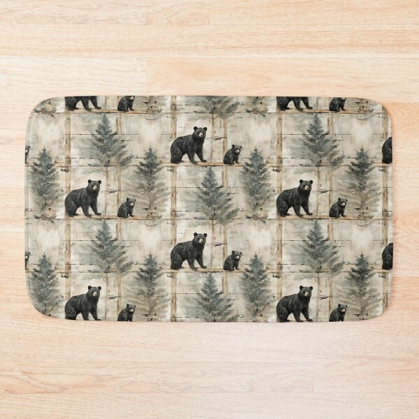 Item preview, Rustic Black Bear and cub on Distressed Watercolor Painted Barn Wood Woodland Cabin Lodge Western Nature Animal  designed and sold by KimMarshall.