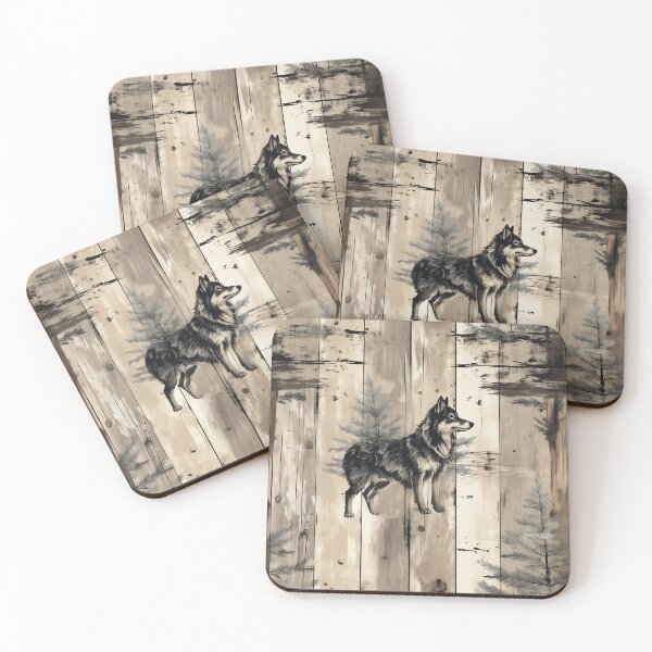 Item preview, Rustic Lone Wolf on Pine Alder Distressed Board: Pine Tree Watercolor Western Woodland Mountain Animal Fabric designed and sold by KimMarshall.